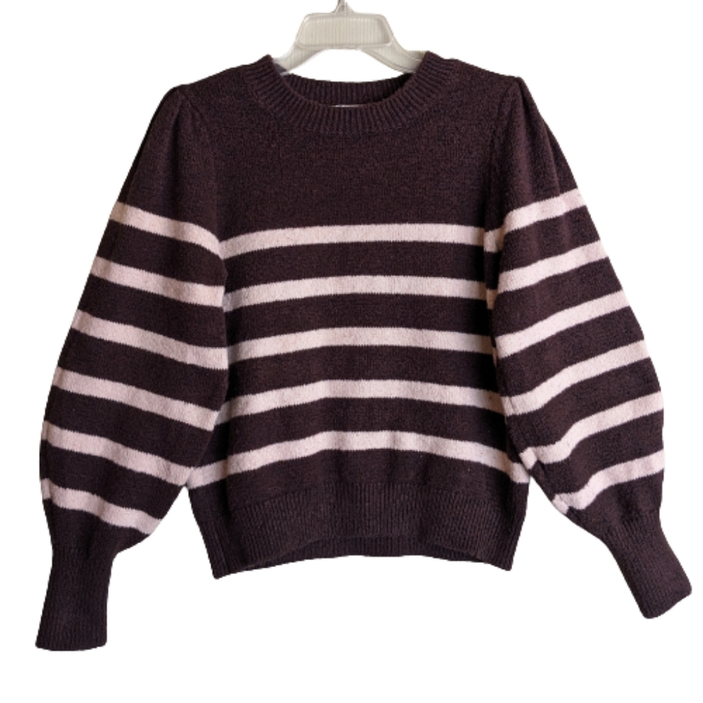Free Assembly Sweater Brown Cream Stripe Balloon Sleeves Large